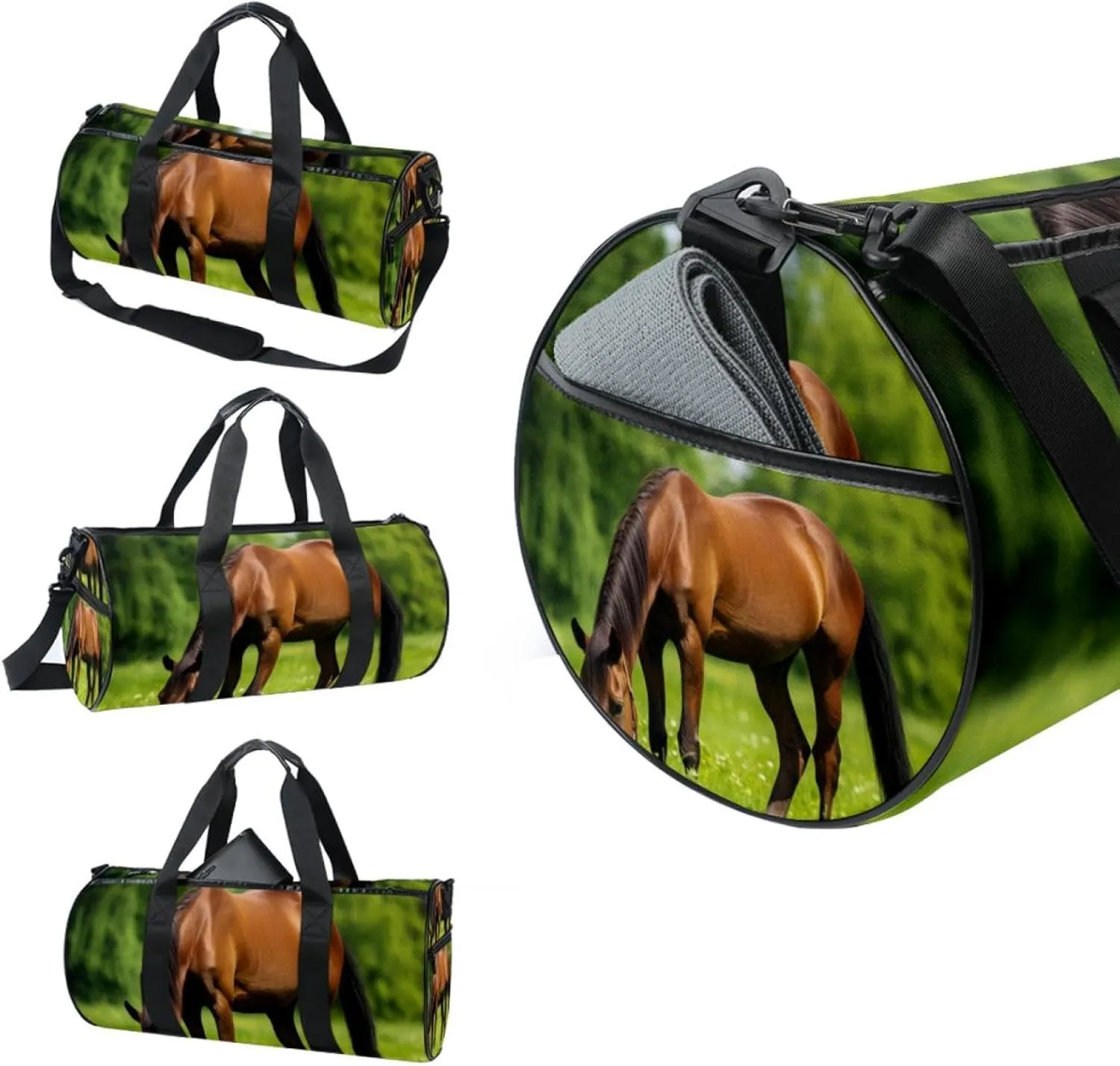 Weekender Travel Bag,Small Gym Bag,Brown Horse on the Grass,Gym Duffle Bag