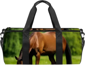 Weekender Travel Bag,Small Gym Bag,Brown Horse on the Grass,Gym Duffle Bag
