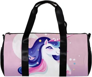 Weekender Travel Bag,Small Gym Bag,Cartoon Cloud Rainbow Unicorn,Gym Duffle Bag
