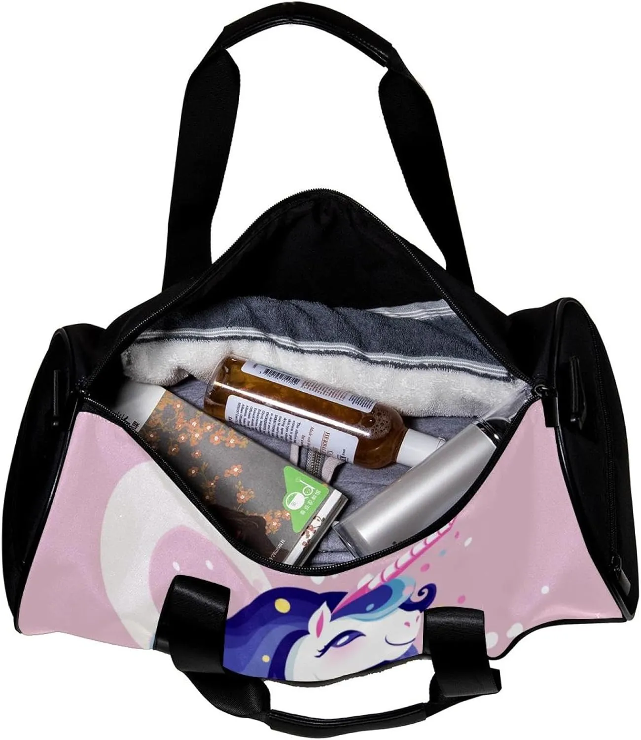 Weekender Travel Bag,Small Gym Bag,Cartoon Cloud Rainbow Unicorn,Gym Duffle Bag