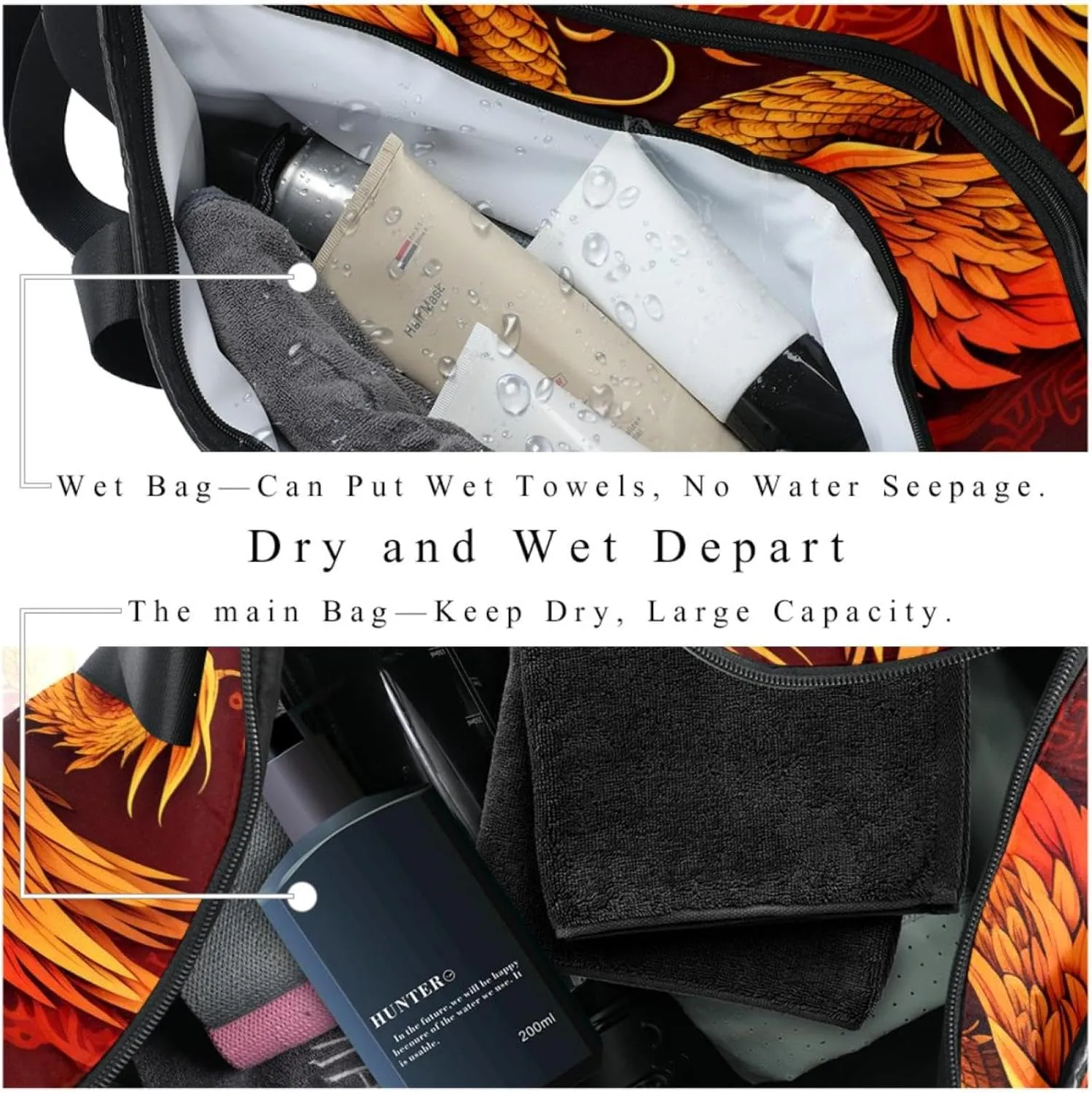 Weekender Travel Bag,Small Gym Bag,Chinese Dragon and Phoenix,Gym Duffle Bag