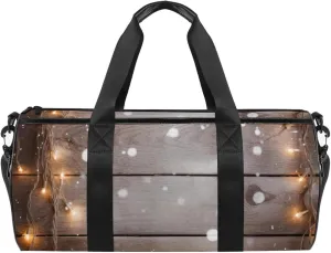Weekender Travel Bag,Small Gym Bag,Christmas Lights Decoration Wood Planks,Gym Duffle Bag