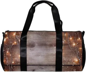 Weekender Travel Bag,Small Gym Bag,Christmas Lights Decoration Wood Planks,Gym Duffle Bag
