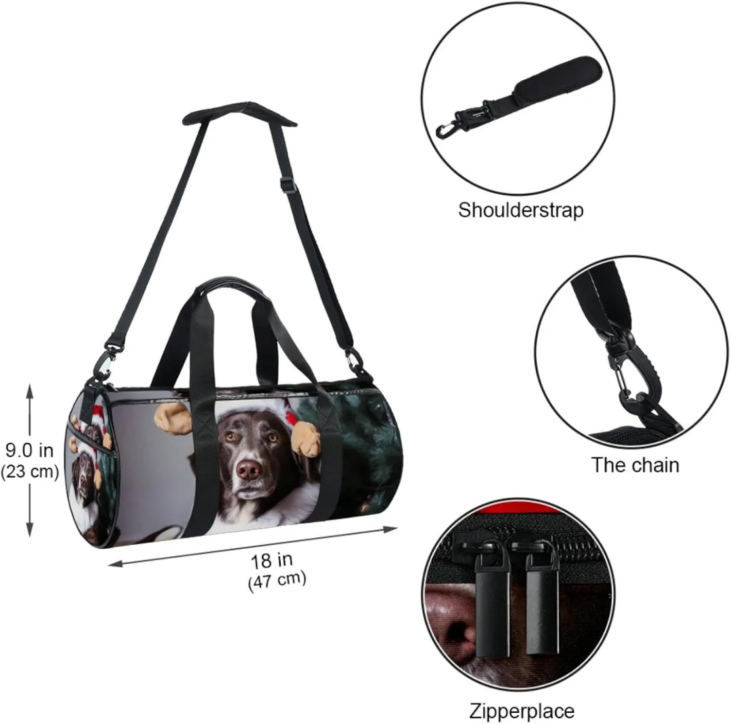 Weekender Travel Bag,Small Gym Bag,Christmas Puppy Dog,Gym Duffle Bag