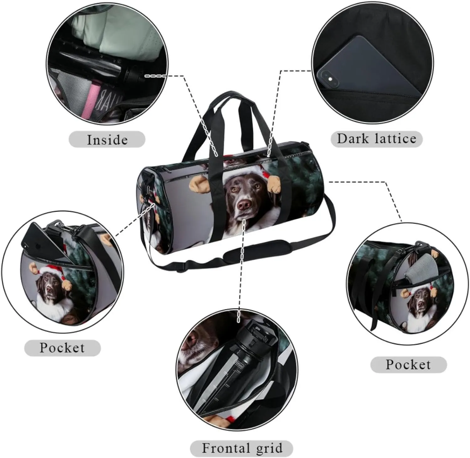 Weekender Travel Bag,Small Gym Bag,Christmas Puppy Dog,Gym Duffle Bag