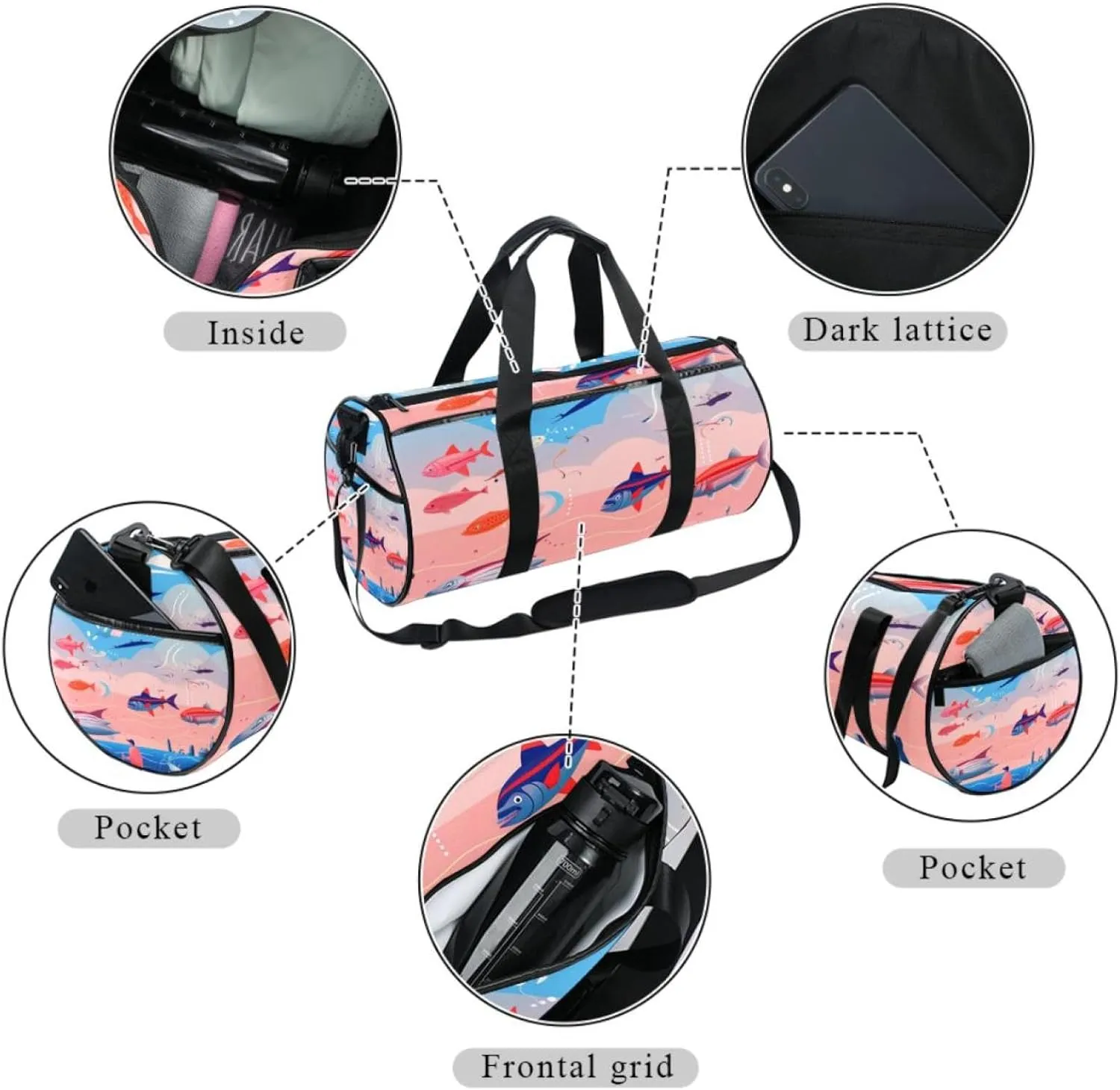 Weekender Travel Bag,Small Gym Bag,Colorful Fish Octopus Ocean,Gym Duffle Bag