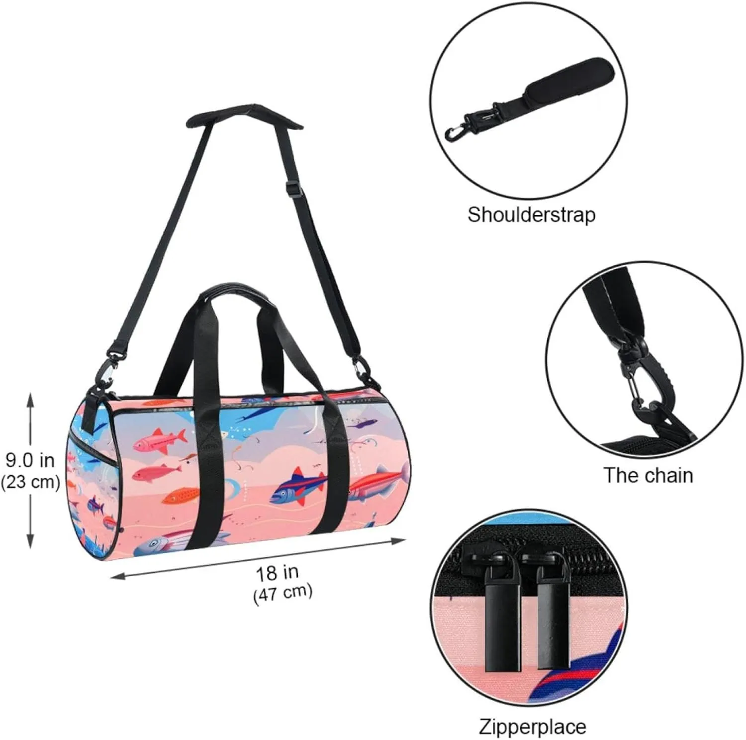 Weekender Travel Bag,Small Gym Bag,Colorful Fish Octopus Ocean,Gym Duffle Bag