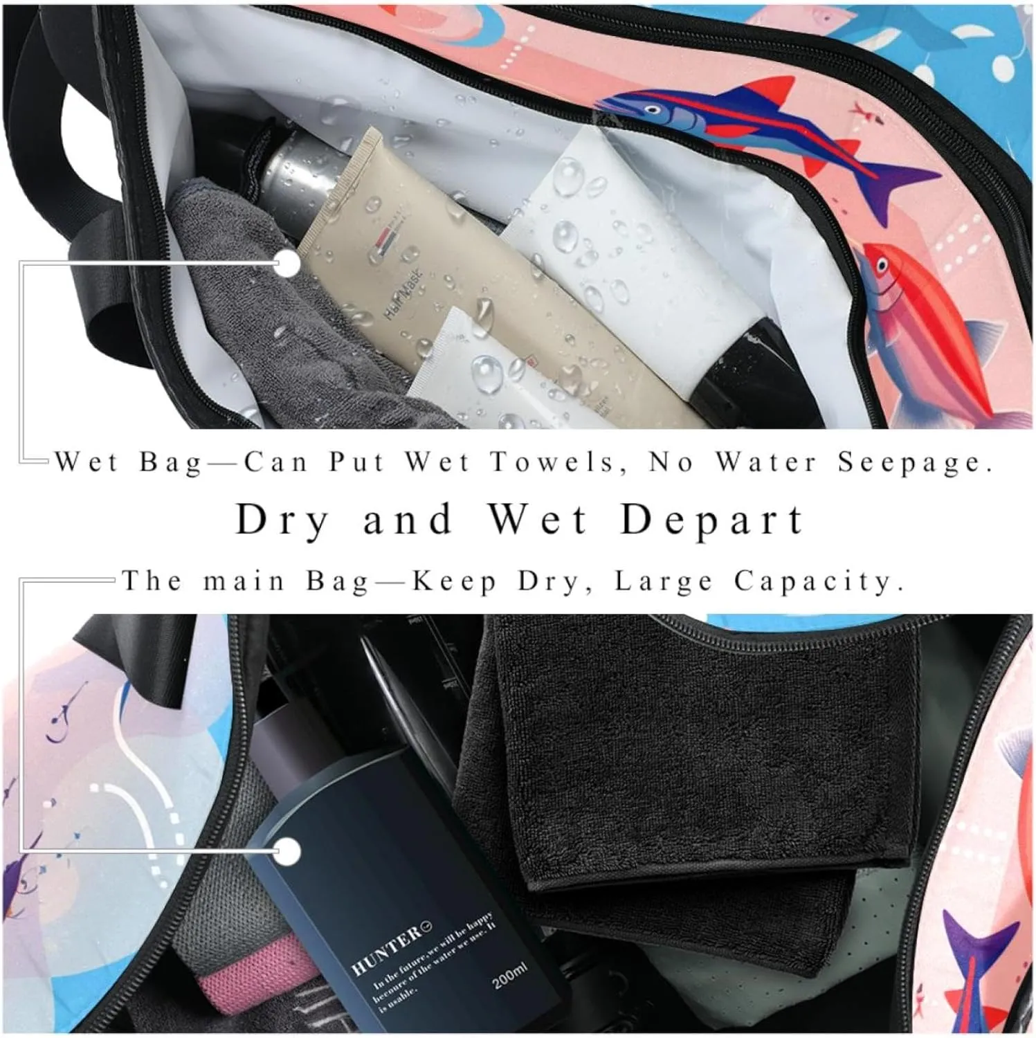 Weekender Travel Bag,Small Gym Bag,Colorful Fish Octopus Ocean,Gym Duffle Bag