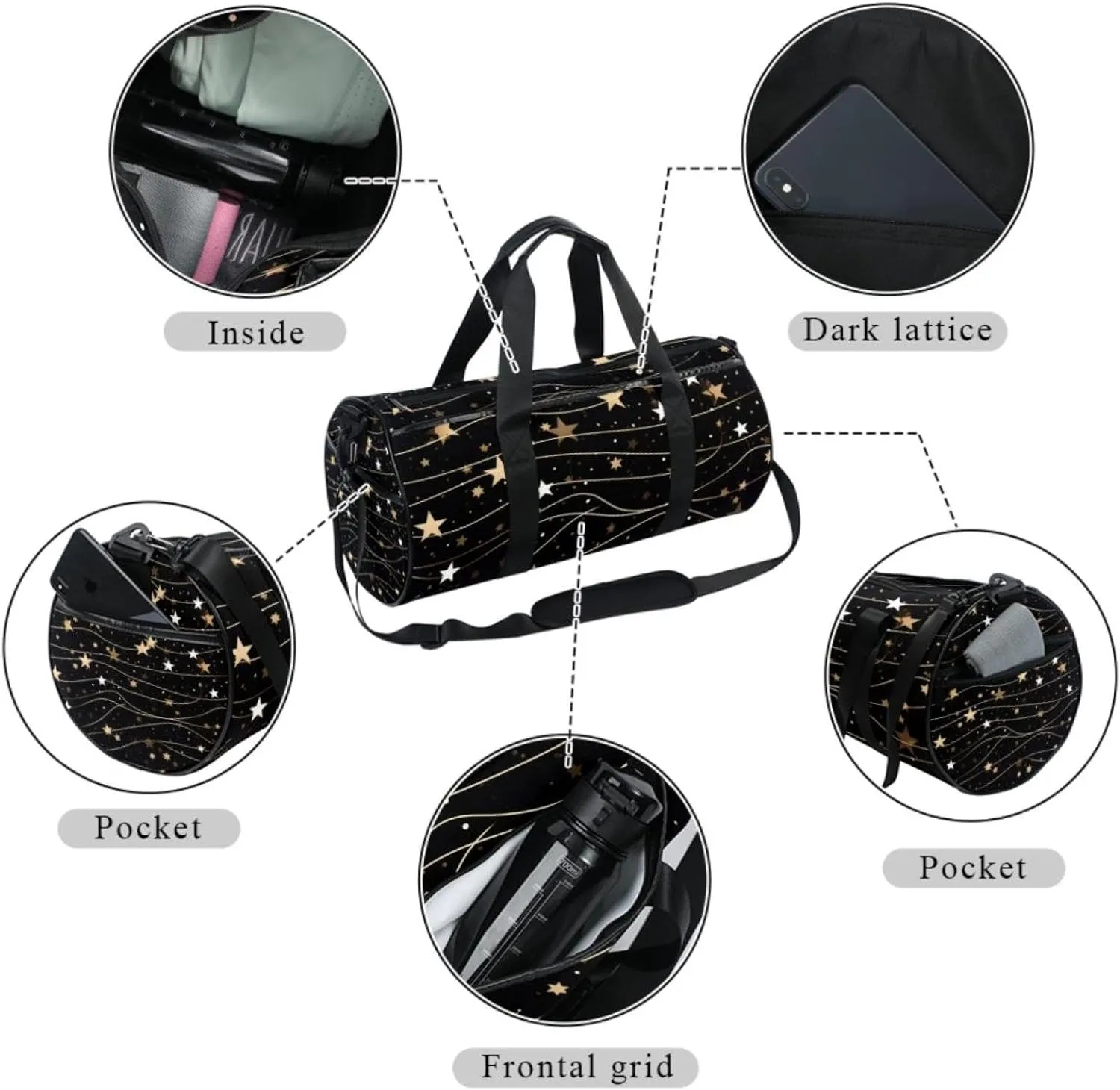 Weekender Travel Bag,Small Gym Bag,Colorful Stars Pattern Line,Gym Duffle Bag