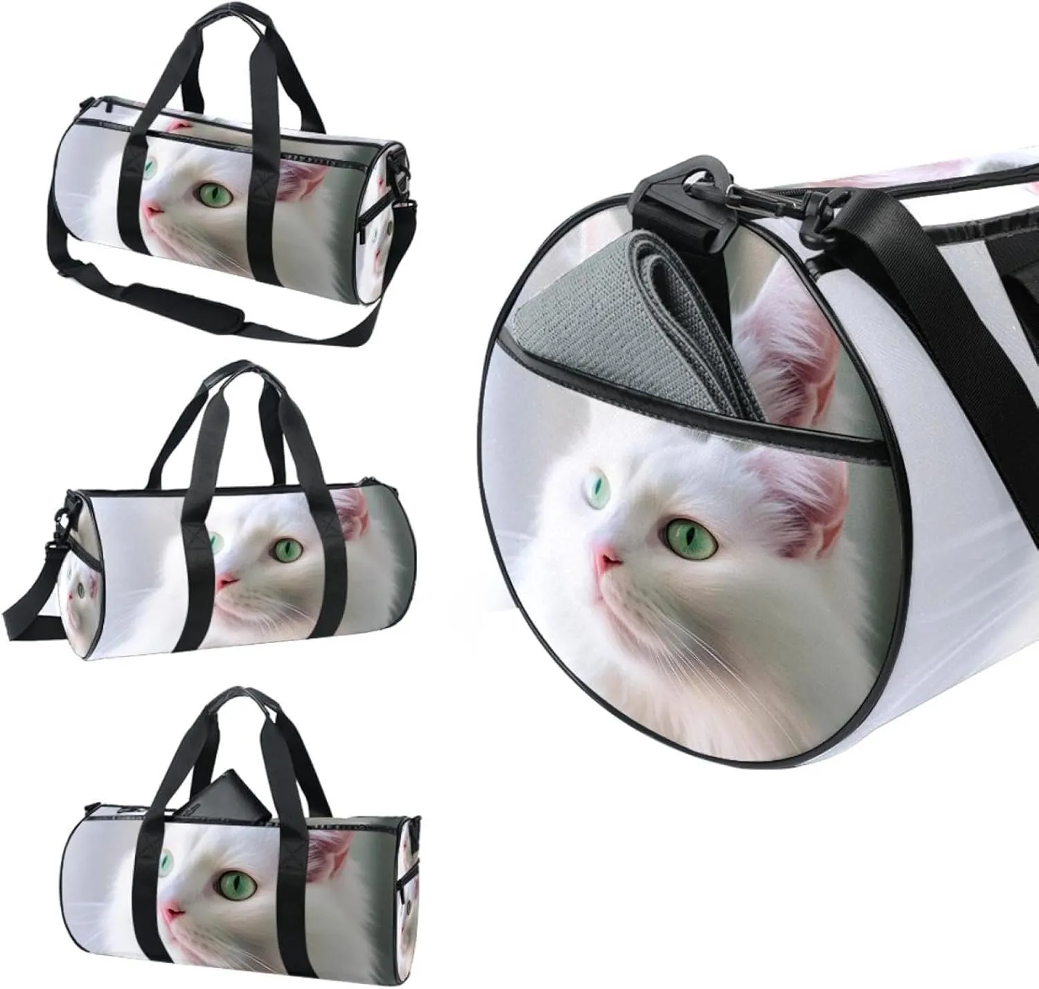 Weekender Travel Bag,Small Gym Bag,Cute Animal White Cat,Gym Duffle Bag