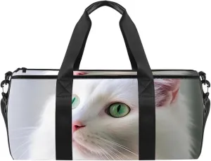 Weekender Travel Bag,Small Gym Bag,Cute Animal White Cat,Gym Duffle Bag