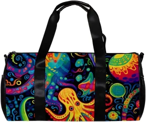 Weekender Travel Bag,Small Gym Bag,Devilfish Jellyfish Sea Shell,Gym Duffle Bag