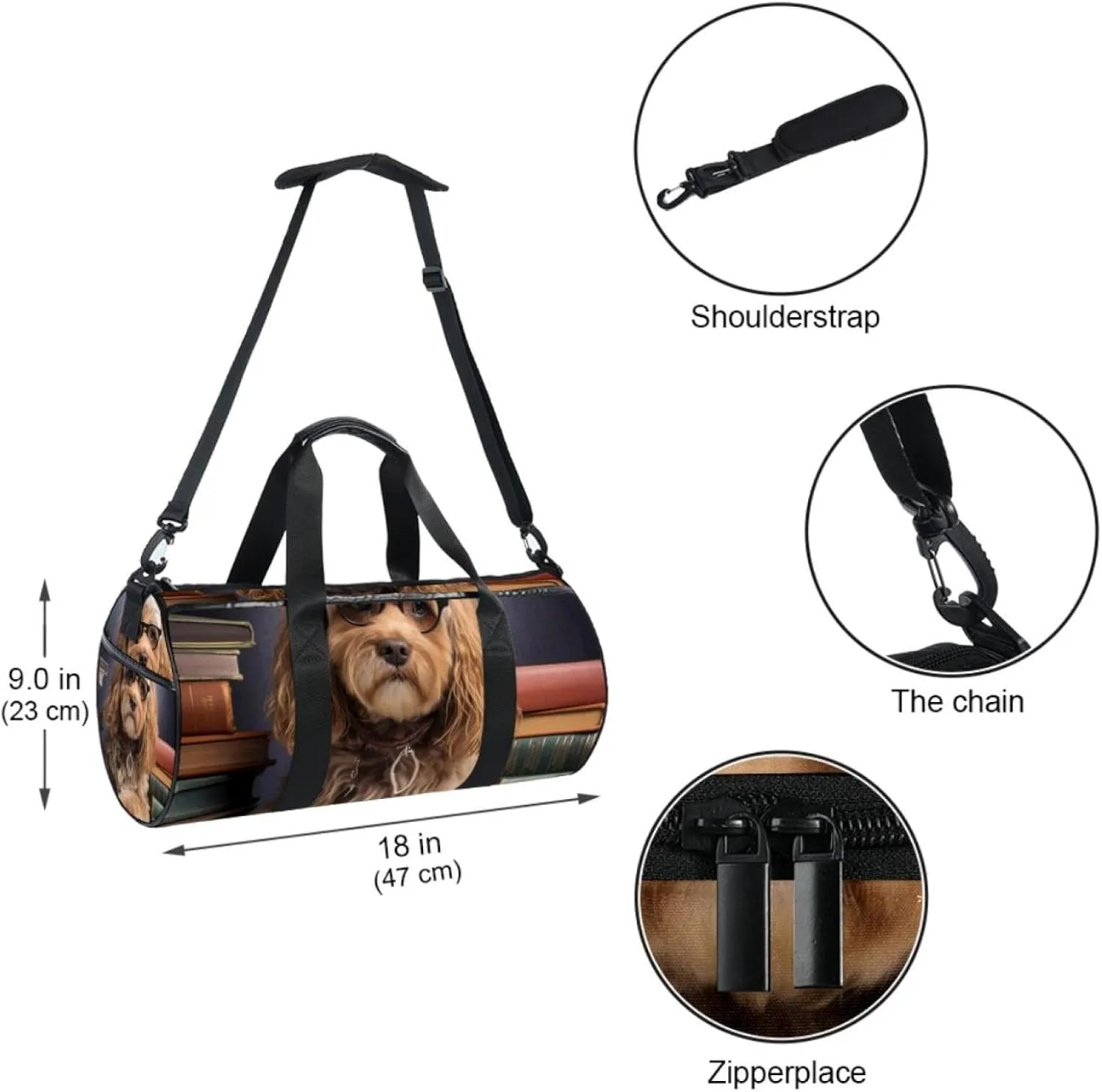 Weekender Travel Bag,Small Gym Bag,Dog Reading,Gym Duffle Bag