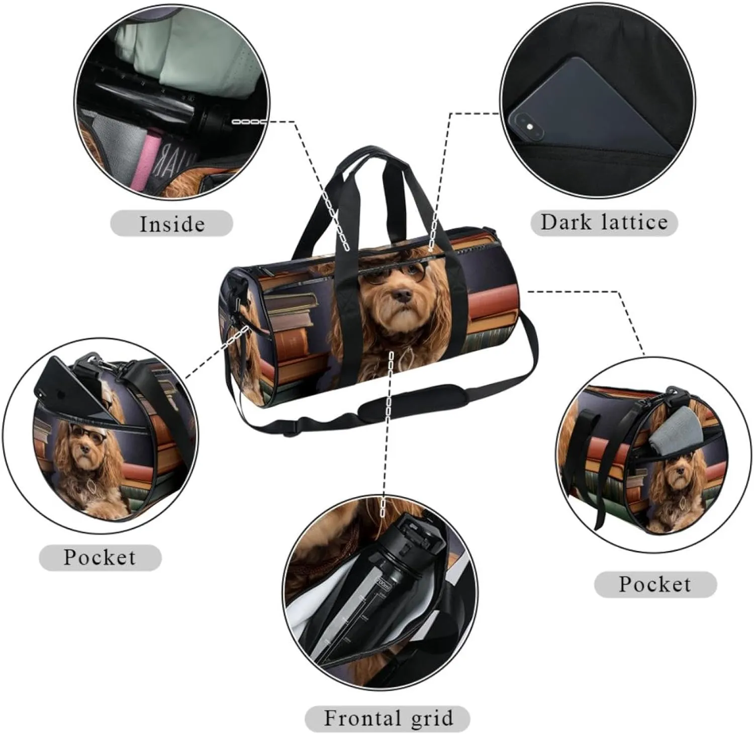 Weekender Travel Bag,Small Gym Bag,Dog Reading,Gym Duffle Bag
