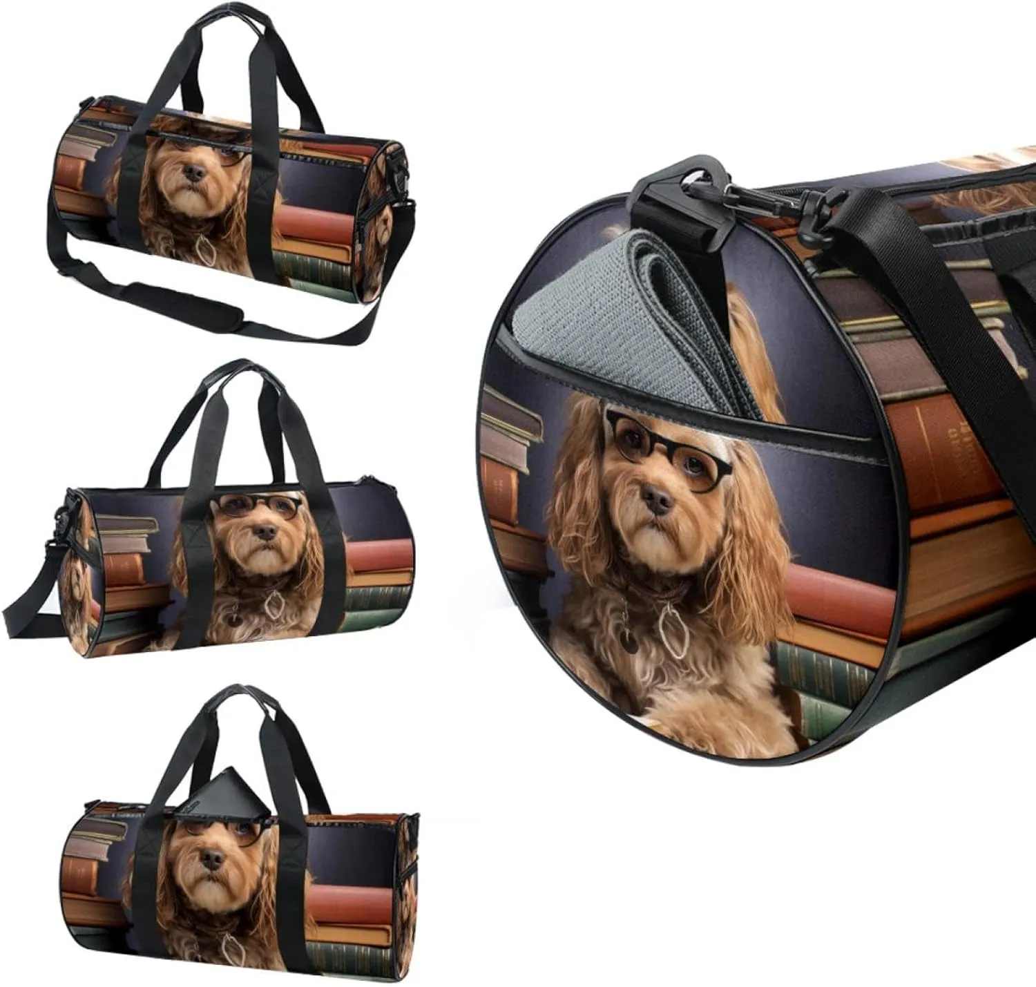Weekender Travel Bag,Small Gym Bag,Dog Reading,Gym Duffle Bag