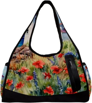 Weekender Travel Bag,Small Gym Bag,Flower Bush Summer Lighthouse,Gym Duffle Bag