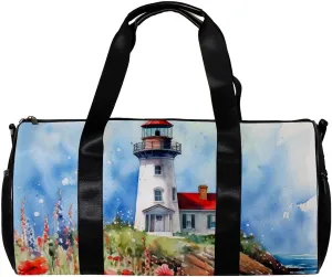 Weekender Travel Bag,Small Gym Bag,Flower Bush Summer Lighthouse,Gym Duffle Bag