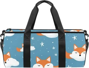 Weekender Travel Bag,Small Gym Bag,Fox Animal with Clouds,Gym Duffle Bag