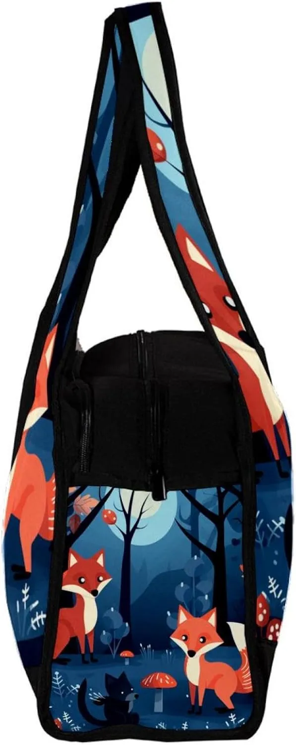 Weekender Travel Bag,Small Gym Bag,Foxes Trees and Leaves,Gym Duffle Bag