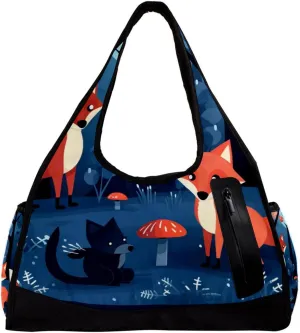 Weekender Travel Bag,Small Gym Bag,Foxes Trees and Leaves,Gym Duffle Bag