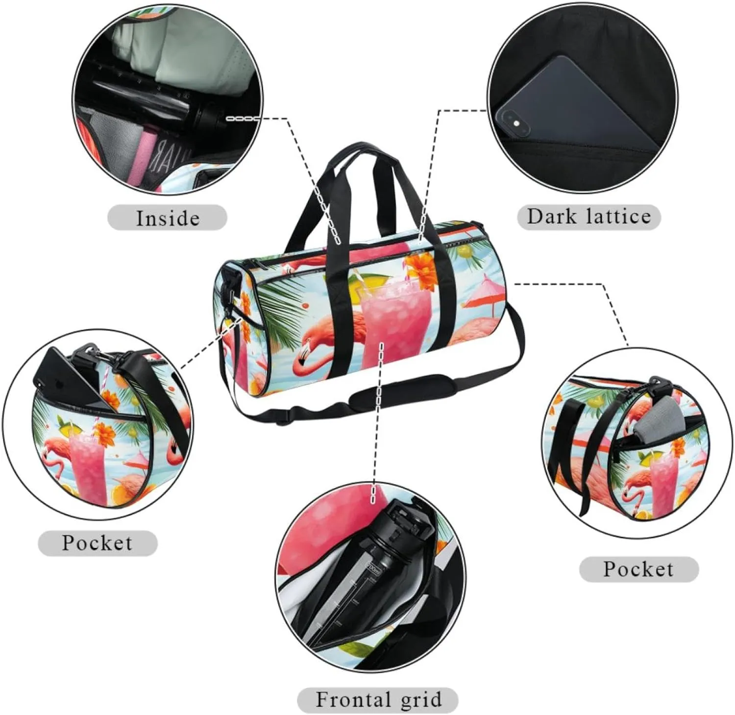Weekender Travel Bag,Small Gym Bag,Tropical Juice Flamingo Party,Gym Duffle Bag