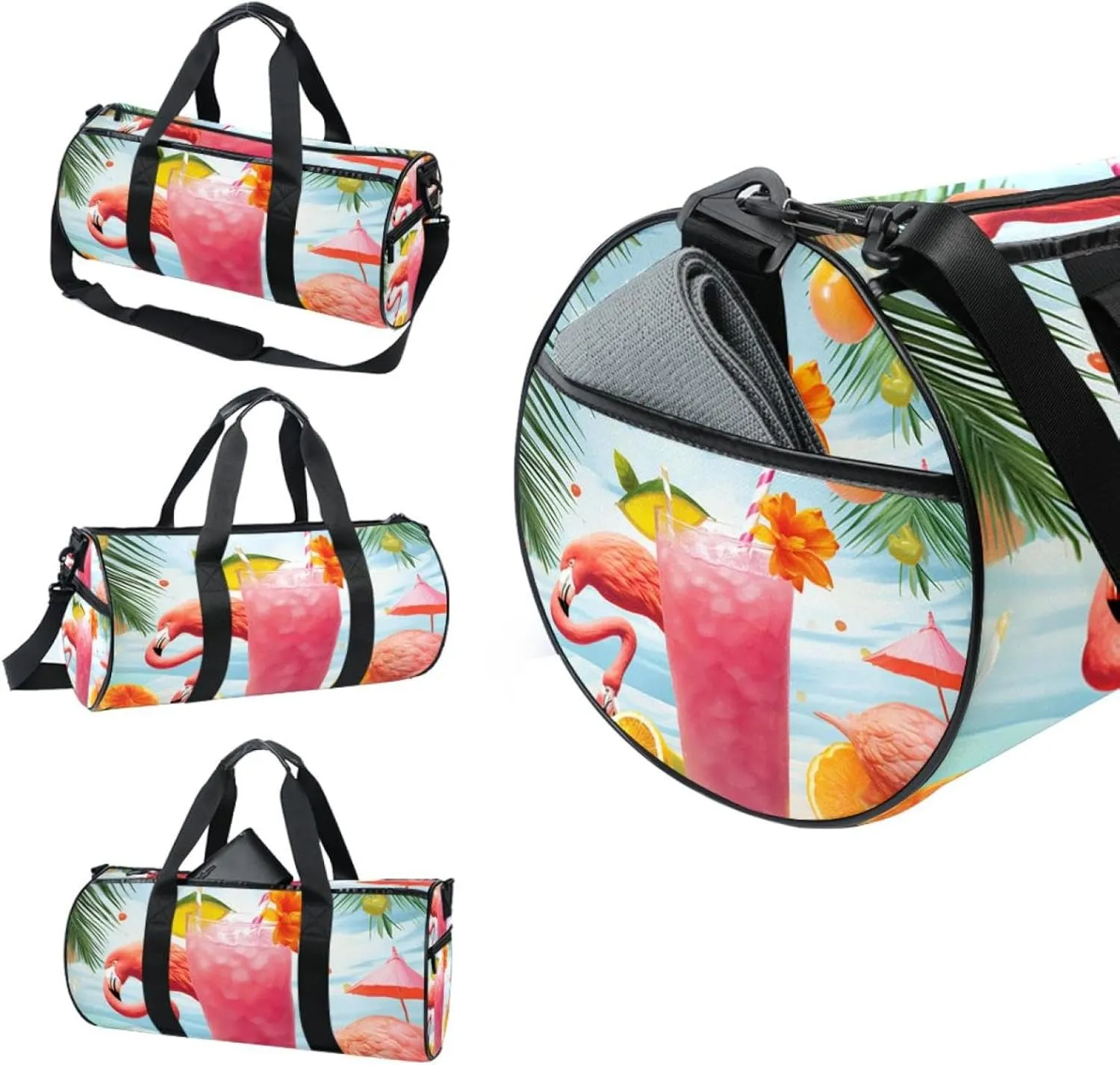 Weekender Travel Bag,Small Gym Bag,Tropical Juice Flamingo Party,Gym Duffle Bag
