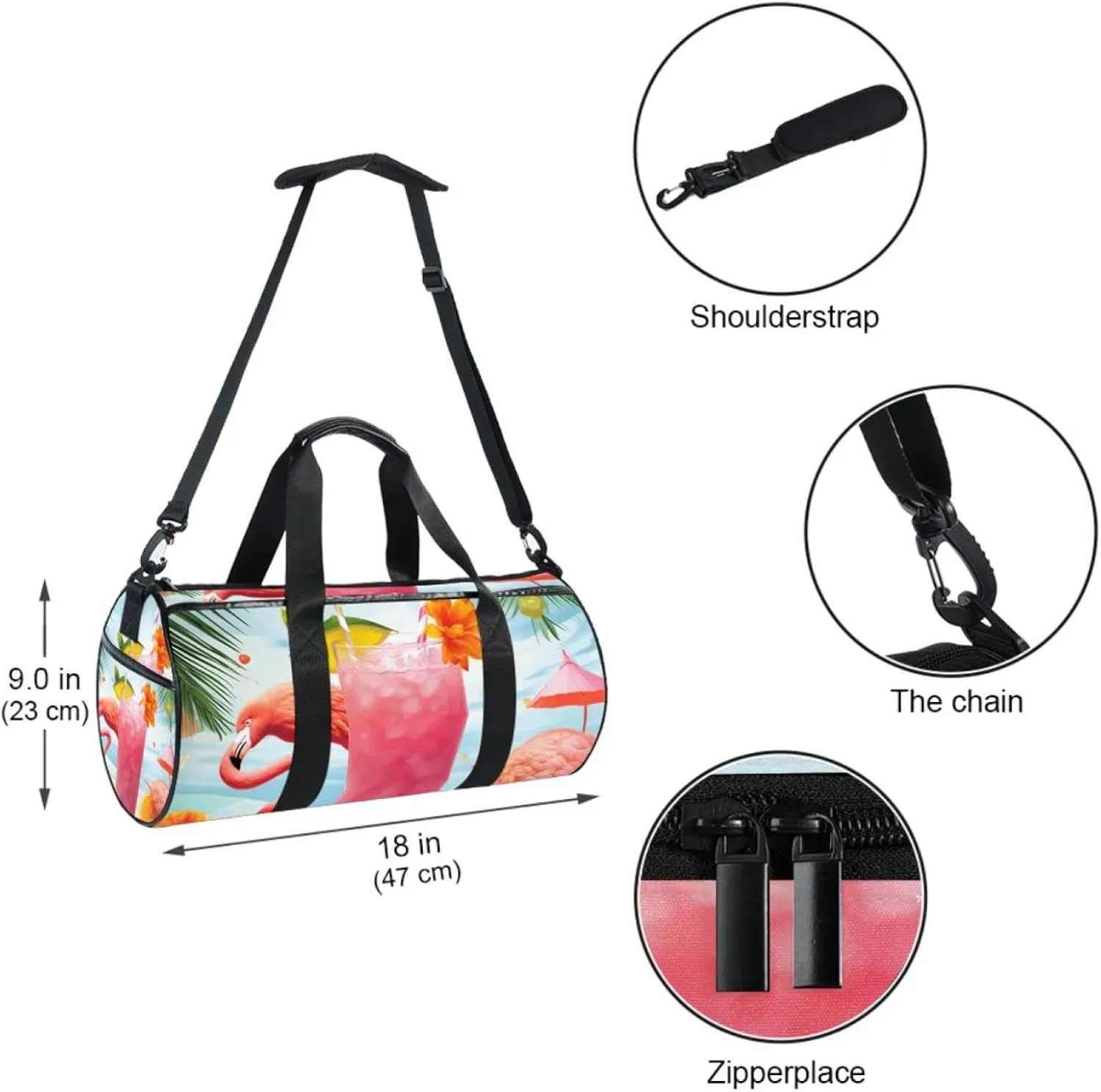 Weekender Travel Bag,Small Gym Bag,Tropical Juice Flamingo Party,Gym Duffle Bag