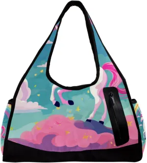 Weekender Travel Bag,Small Gym Bag,Unicorn Cloud Rainbow,Gym Duffle Bag