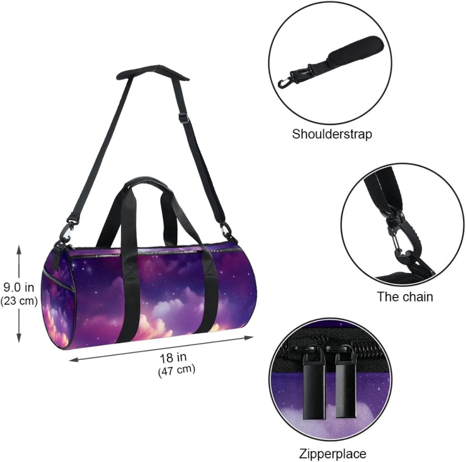 Weekender Travel Bag,Small Gym Bag,Universe Stars Galaxy,Gym Duffle Bag
