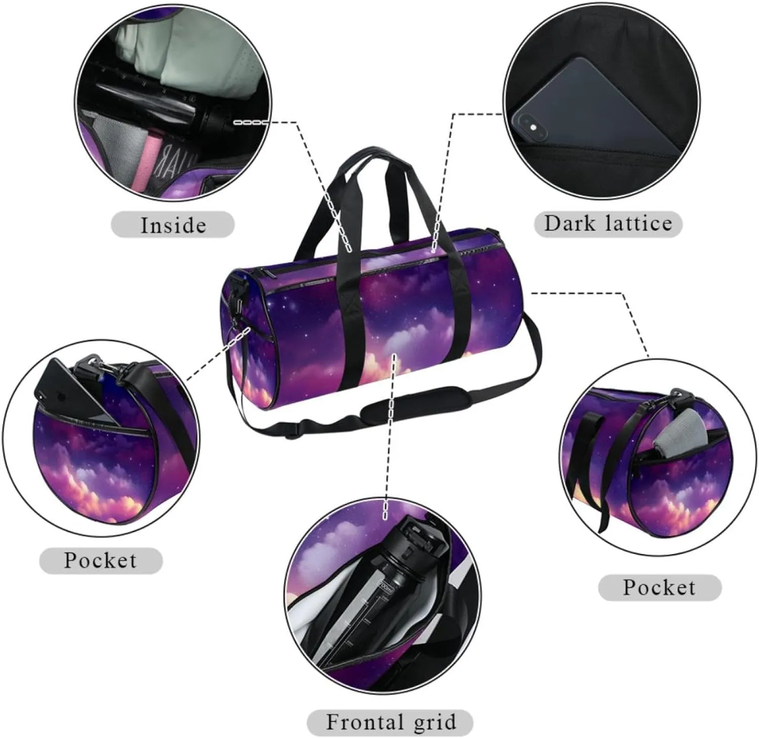 Weekender Travel Bag,Small Gym Bag,Universe Stars Galaxy,Gym Duffle Bag