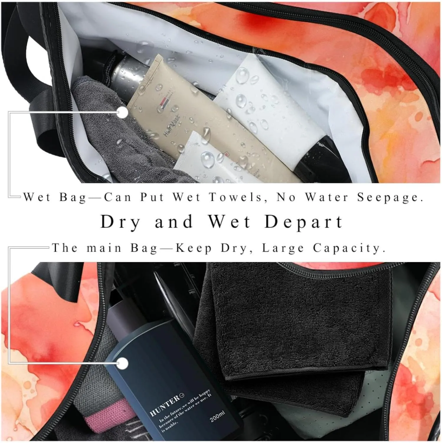 Weekender Travel Bag,Small Gym Bag,Watercolor Pink,Gym Duffle Bag
