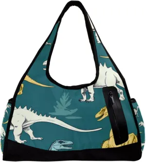 Weekender Travel Bag,Small Gym Bag,White Style Dinosaur,Gym Duffle Bag