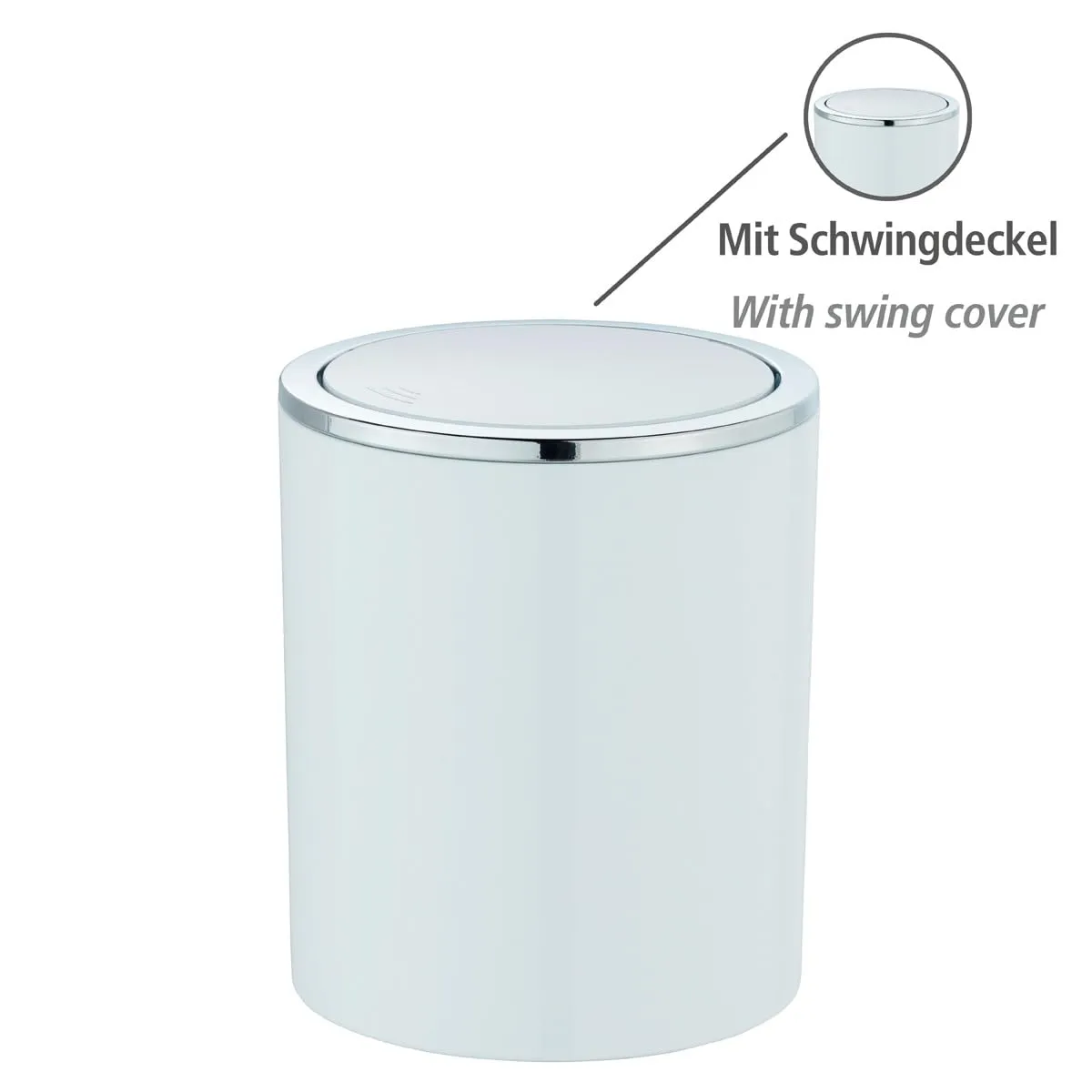 WENKO 2 Litre Swing Lid Waste Bin, Acrylonitrile butadiene styrene (ABS), White, Ø 14 x 16,8 cm