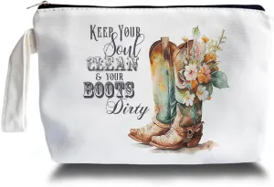 Western Cowboy Boots Makeup Bag - Cowboy Boots Themed Lover Gifts for Girls Mom Women, Canvas Makeup Bag, Western Gifts for Women