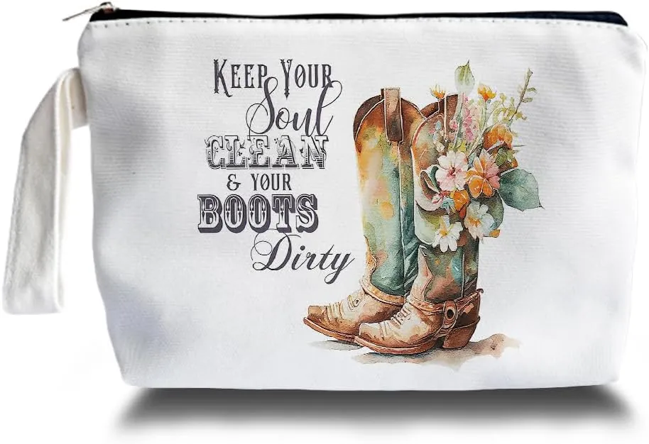 Western Cowboy Boots Makeup Bag - Cowboy Boots Themed Lover Gifts for Girls Mom Women, Canvas Makeup Bag, Western Gifts for Women