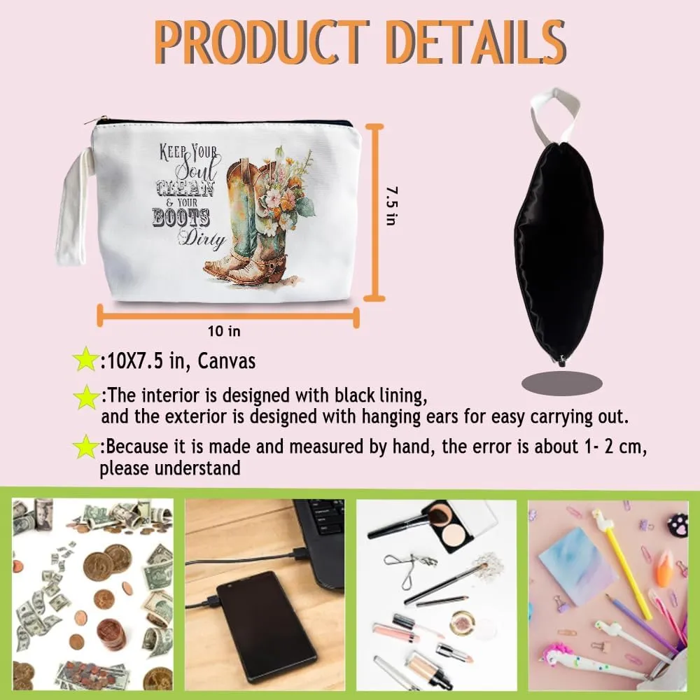 Western Cowboy Boots Makeup Bag - Cowboy Boots Themed Lover Gifts for Girls Mom Women, Canvas Makeup Bag, Western Gifts for Women