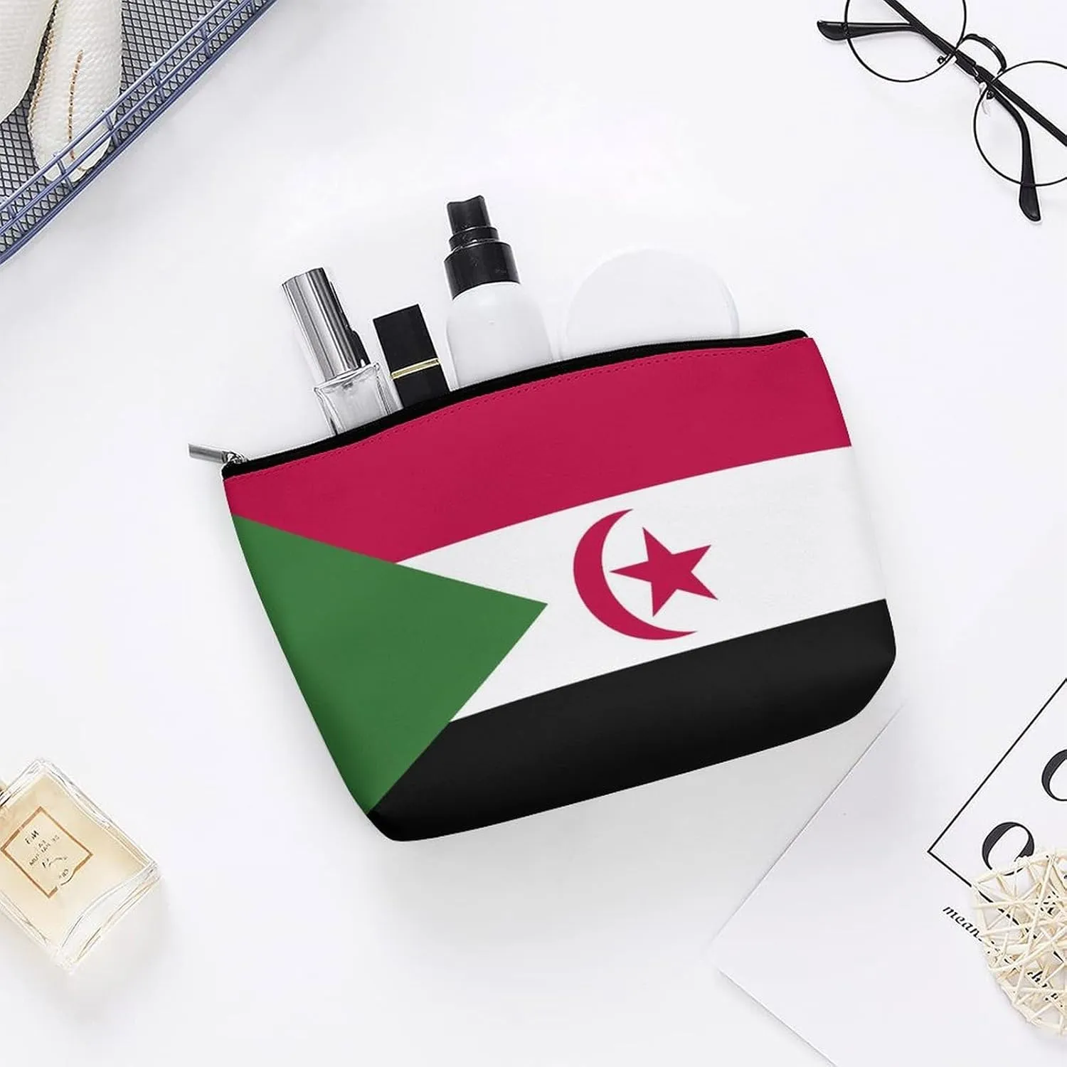 Western Sahara Flag Portable Travel Makeup Bag Cosmetic Organizer for Purse