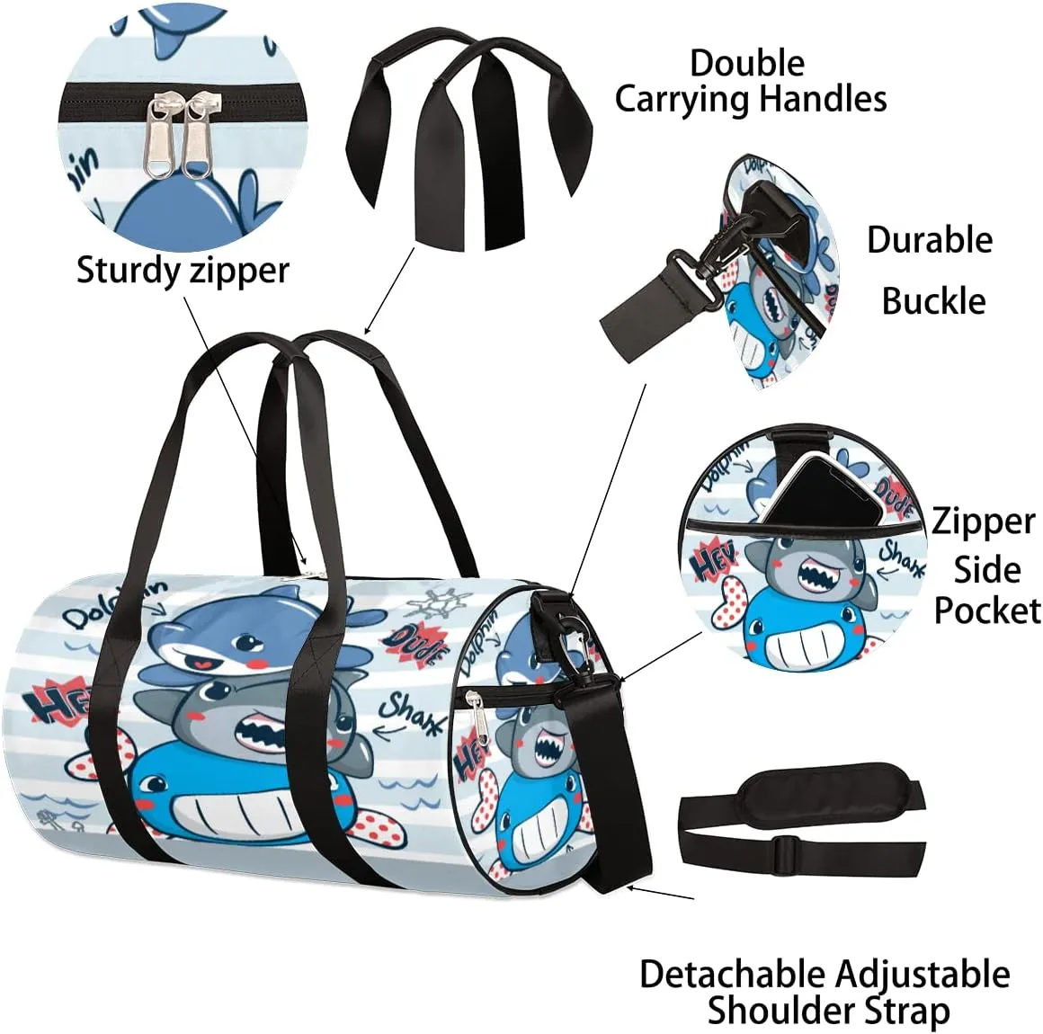 Whale Shark Dolphin Gym Bag Small Gym Duffel Bags for Men Women Overnight Weekender Bag Lightweight Sport Duffle Bag Carry On Gymbag