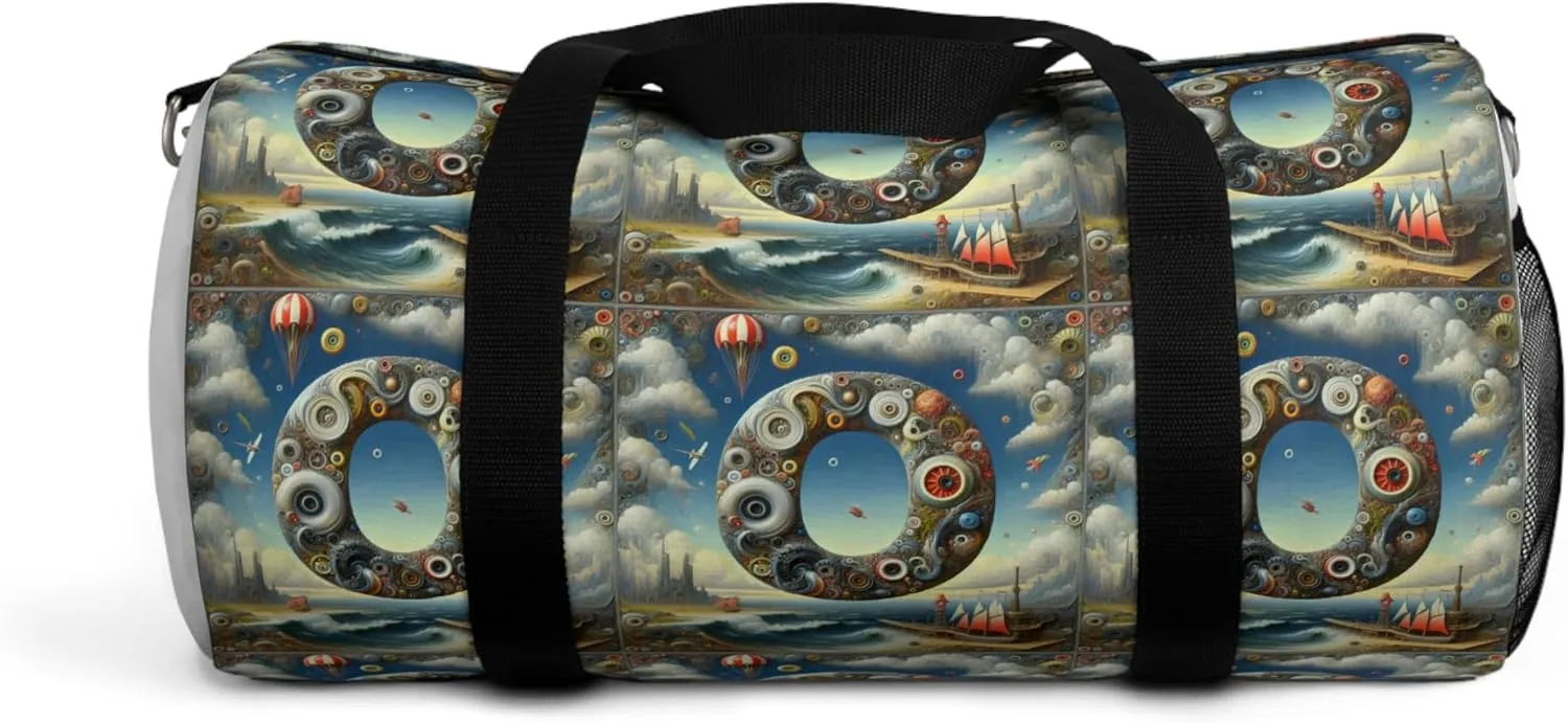 Whimsical Adventurer Duffel Bag, Travel Gym Weekender Unique Design Gift for Explorers Artistic Luggage Dali Style Letter O