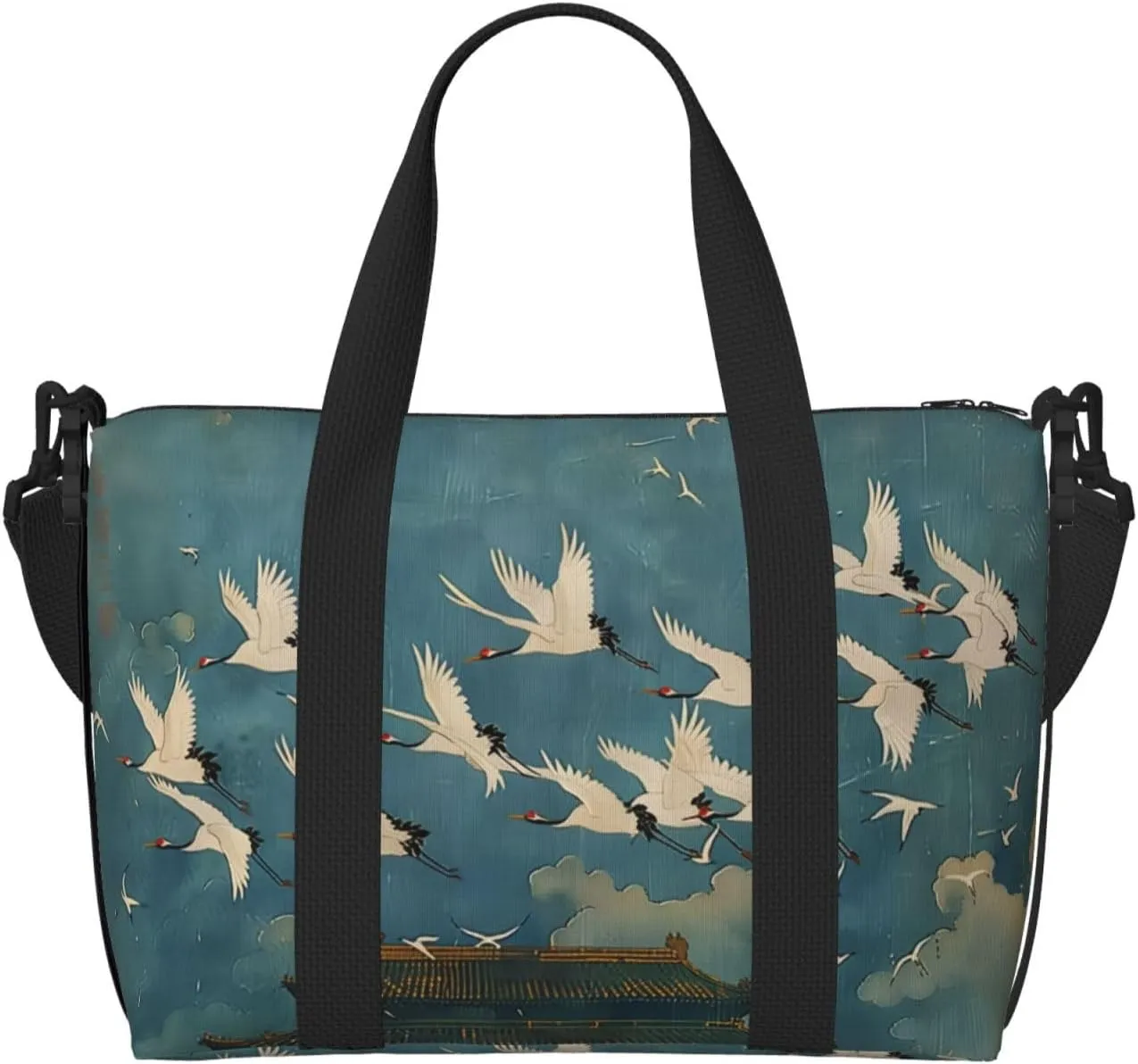 white cranes print Travel Duffel Bag, Sports Tote Gym Bag, Swim Pool Bag Large Shoulder Tote Bag for Beach Weekender