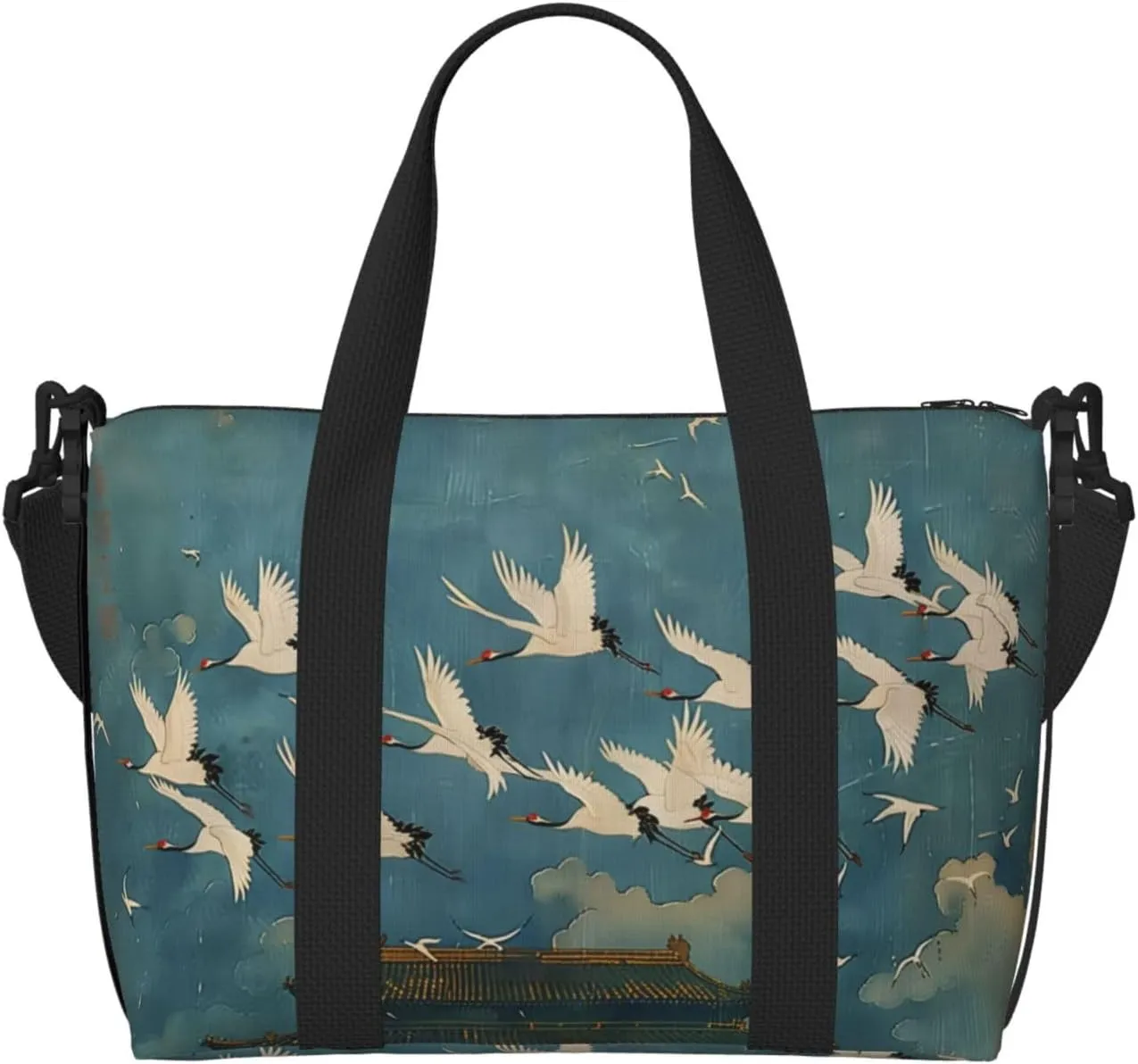 white cranes print Travel Duffel Bag, Sports Tote Gym Bag, Swim Pool Bag Large Shoulder Tote Bag for Beach Weekender