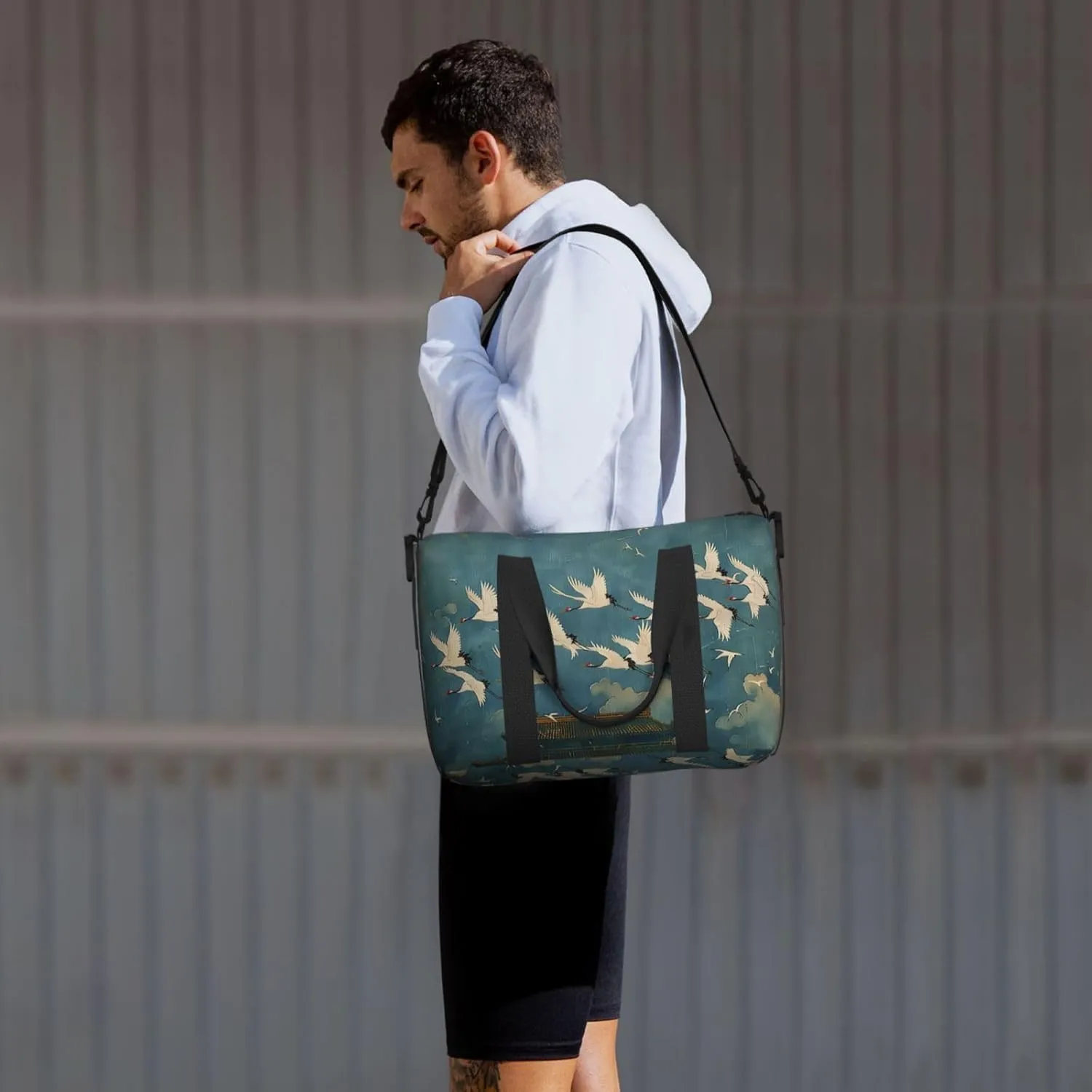 white cranes print Travel Duffel Bag, Sports Tote Gym Bag, Swim Pool Bag Large Shoulder Tote Bag for Beach Weekender
