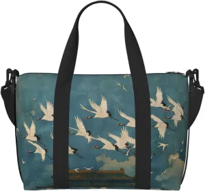 white cranes print Travel Duffel Bag, Sports Tote Gym Bag, Swim Pool Bag Large Shoulder Tote Bag for Beach Weekender