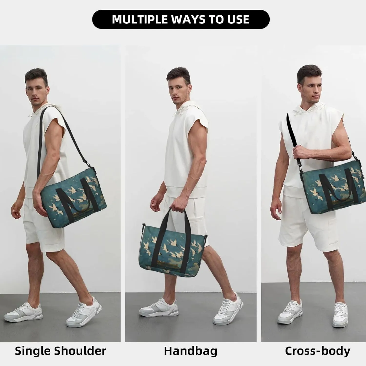 white cranes print Travel Duffel Bag, Sports Tote Gym Bag, Swim Pool Bag Large Shoulder Tote Bag for Beach Weekender