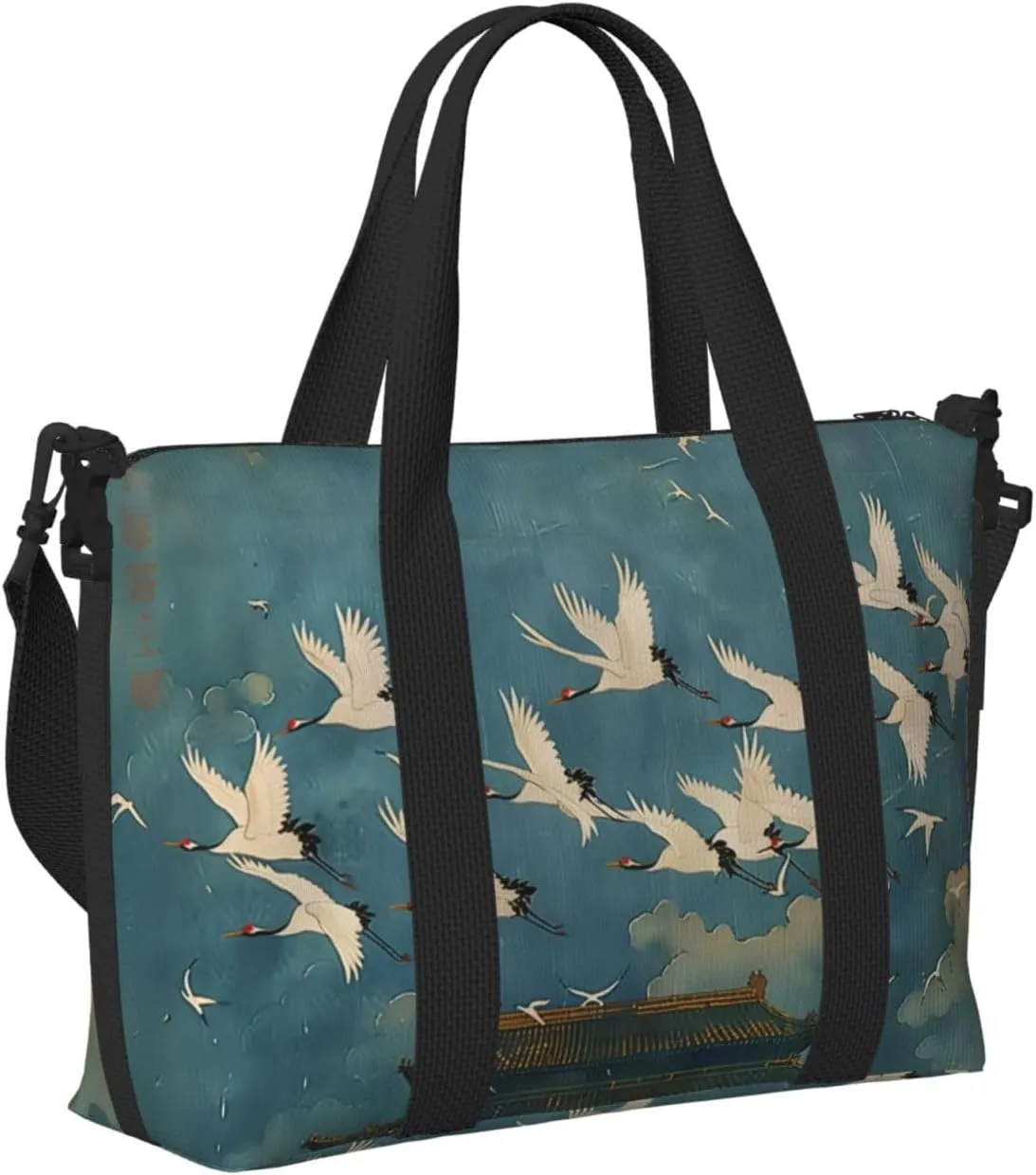white cranes print Travel Duffel Bag, Sports Tote Gym Bag, Swim Pool Bag Large Shoulder Tote Bag for Beach Weekender