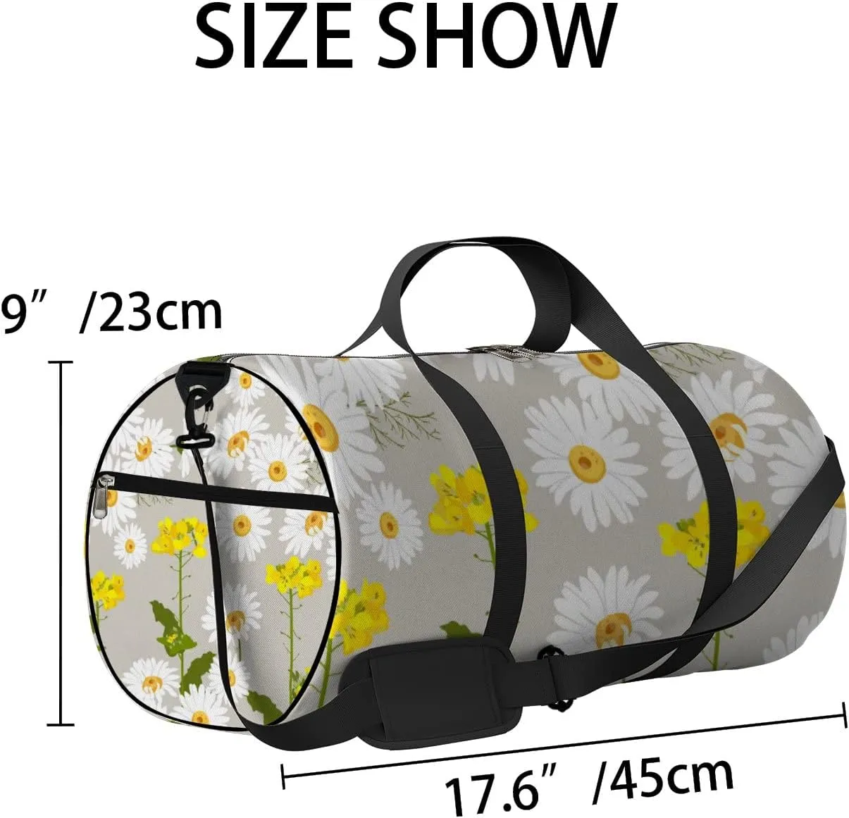 White Daisies and Wildflowers Sports Bag Tote Bag Waterproof Gym Bag with Shoulder Strap Zipper 2 Side Pockets for Men and Women, Travel and Storage Shoulder Bag.