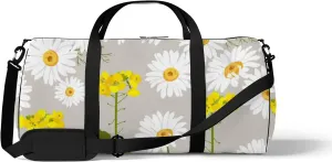White Daisies and Wildflowers Sports Bag Tote Bag Waterproof Gym Bag with Shoulder Strap Zipper 2 Side Pockets for Men and Women, Travel and Storage Shoulder Bag.