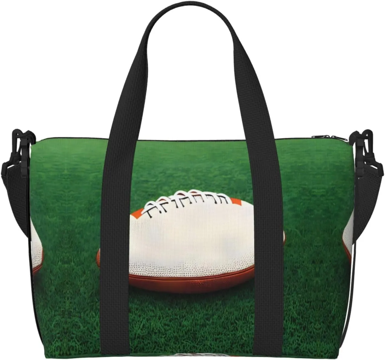 White Rugby Ball Hand-held travel bag, messenger casual handbag, suitable for work, travel, fitness, tourism, women's zipper storage bag,