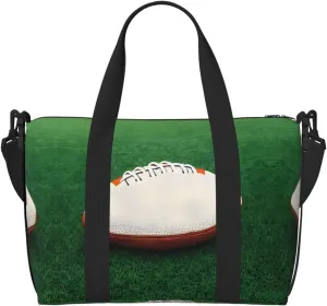 White Rugby Ball Hand-held travel bag, messenger casual handbag, suitable for work, travel, fitness, tourism, women's zipper storage bag,