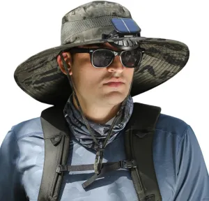 Wide Brim Solar Fan Outdoor Fishing Hat-Solar & USB Charging, Outdoor Solar Powered Fan Hat Sun Hat for Men